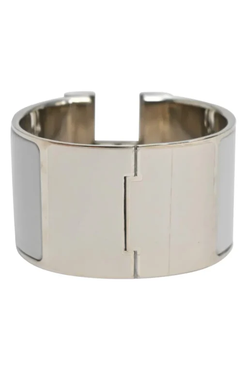 Palladium-plated sterling silver and grey enamel extra wide Clic H bracelet