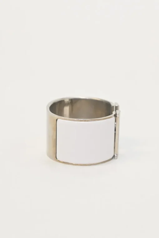 Palladium-plated sterling silver and white enamel Clic Clac H bracelet