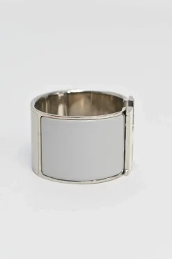 Palladium-plated sterling silver and grey enamel extra wide Clic H bracelet