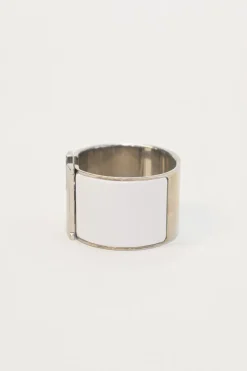 Palladium-plated sterling silver and white enamel Clic Clac H bracelet