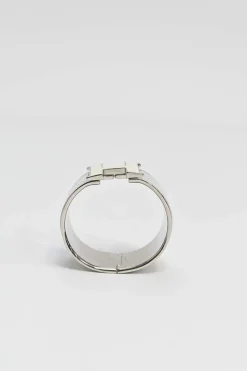 Palladium-plated sterling silver and grey enamel extra wide Clic H bracelet