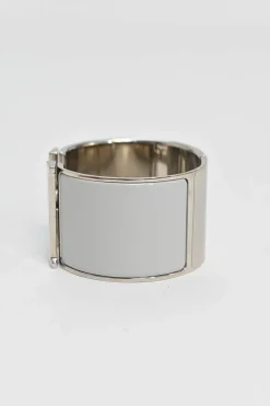 Palladium-plated sterling silver and grey enamel extra wide Clic H bracelet