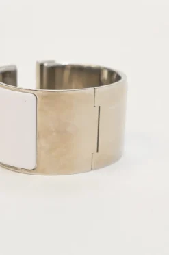 Palladium-plated sterling silver and white enamel Clic Clac H bracelet