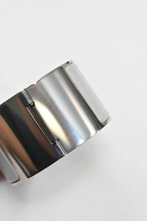 Palladium-plated sterling silver and grey enamel extra wide Clic H bracelet