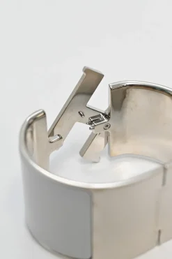 Palladium-plated sterling silver and grey enamel extra wide Clic H bracelet