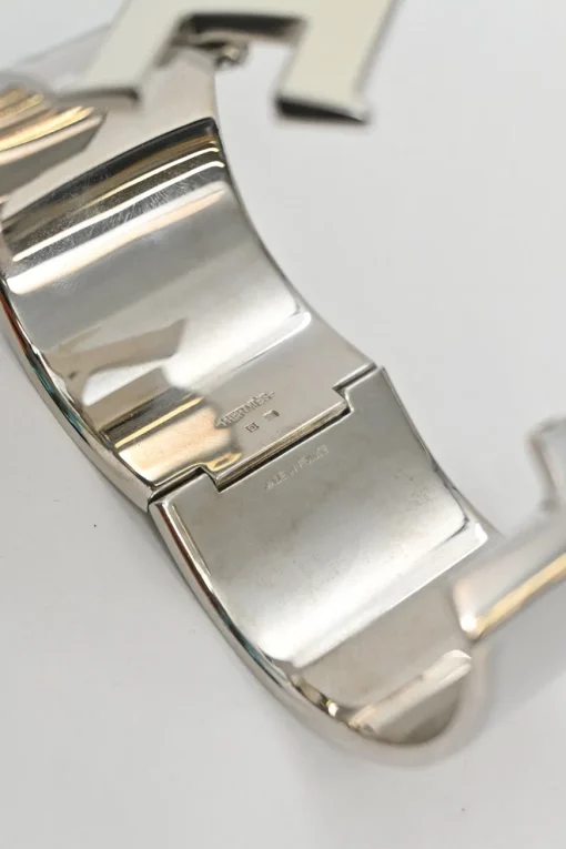 Palladium-plated sterling silver and grey enamel extra wide Clic H bracelet