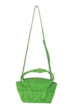 Parakeet green suede Arco bag with detachable shoulder strap
