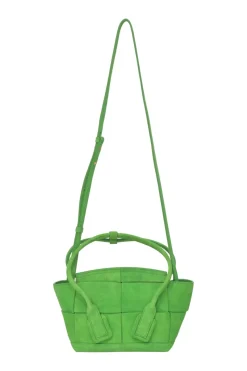 Parakeet green suede Arco bag with detachable shoulder strap