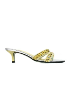 Paul Smith for Emma Hope yellow and silver leather low-heel sandals with velvet and embellished straps