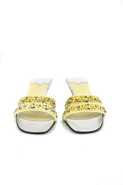Paul Smith for Emma Hope yellow and silver leather low-heel sandals with velvet and embellished straps