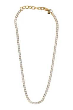 Pavé-set crystal and gold-tone metal tennis necklace with lobster clasp closure
