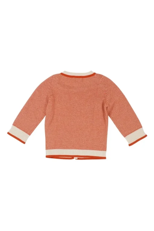 Peach cashmere striped weft knit half-sleeve cardigan with Coco Mark shank buttons