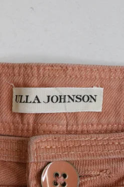Peach cotton-blend twill pull-on high-rise kick flare pants