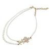 Pearl Crystal CC shirt necklace