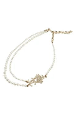 Pearl Crystal CC shirt necklace
