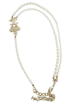 Pearl Crystal CC shirt necklace