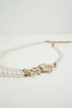 Pearl Crystal CC shirt necklace