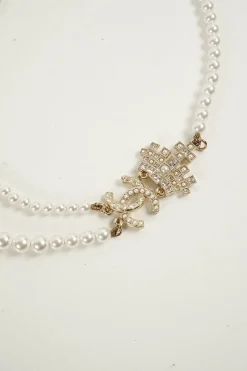 Pearl Crystal CC shirt necklace