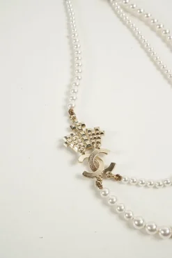 Pearl Crystal CC shirt necklace
