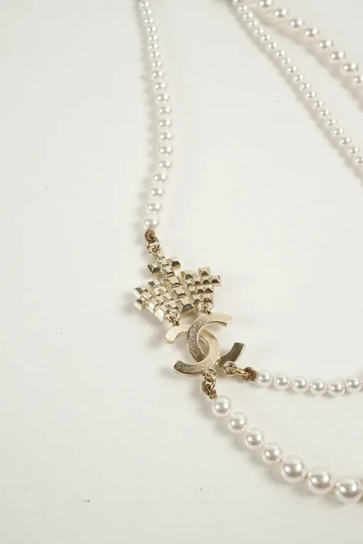 Pearl Crystal CC shirt necklace