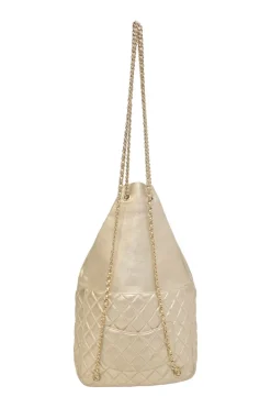 Pearl gold foiled matelassé lambskin drawstring In Seoul backpack with chainlink straps