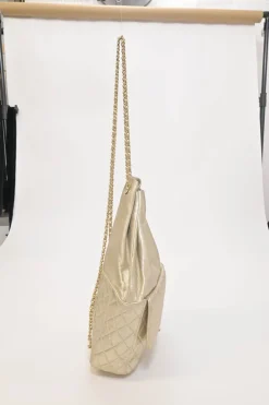 Pearl gold foiled matelassé lambskin drawstring In Seoul backpack with chainlink straps