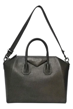 Pewter grained calfskin Antigona satchel with gunmetal hardware