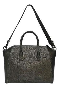 Pewter grained calfskin Antigona satchel with gunmetal hardware
