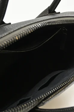 Pewter grained calfskin Antigona satchel with gunmetal hardware