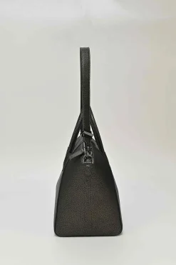 Pewter grained calfskin Antigona satchel with gunmetal hardware