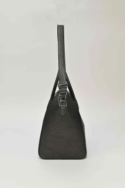 Pewter grained calfskin Antigona satchel with gunmetal hardware