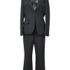 Pewter wool herringbone tweed single breasted notch lapel jacket and kick-flare tailored trouser suit set