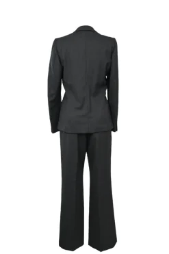 Pewter wool herringbone tweed single breasted notch lapel jacket and kick-flare tailored trouser suit set