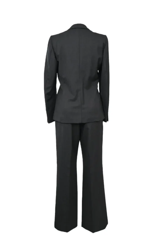 Pewter wool herringbone tweed single breasted notch lapel jacket and kick-flare tailored trouser suit set