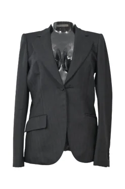 Pewter wool herringbone tweed single breasted notch lapel jacket and kick-flare tailored trouser suit set