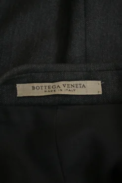 Pewter wool herringbone tweed single breasted notch lapel jacket and kick-flare tailored trouser suit set