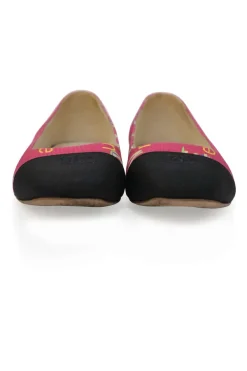 Pink and black logo jacquard and grosgrain chisel square-toe ballerinas