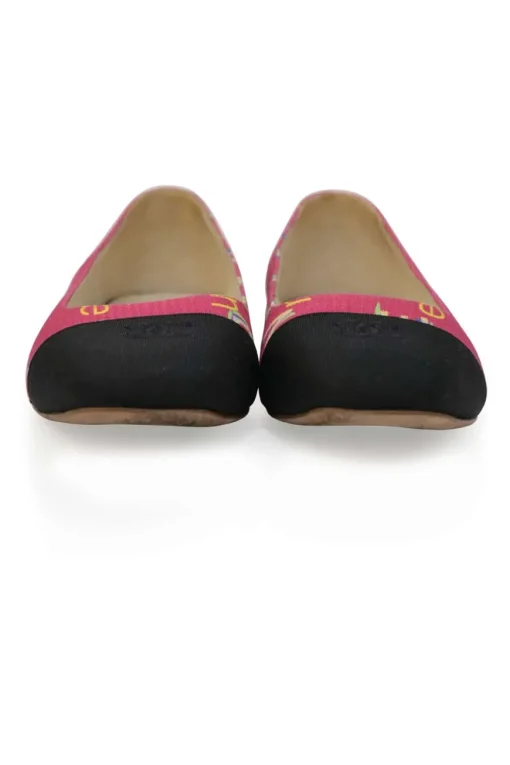 Pink and black logo jacquard and grosgrain chisel square-toe ballerinas