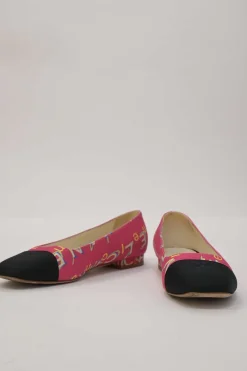 Pink and black logo jacquard and grosgrain chisel square-toe ballerinas