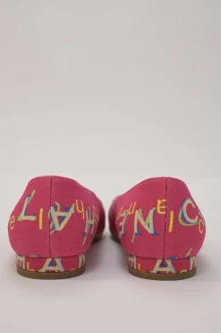 Pink and black logo jacquard and grosgrain chisel square-toe ballerinas