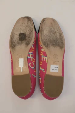 Pink and black logo jacquard and grosgrain chisel square-toe ballerinas