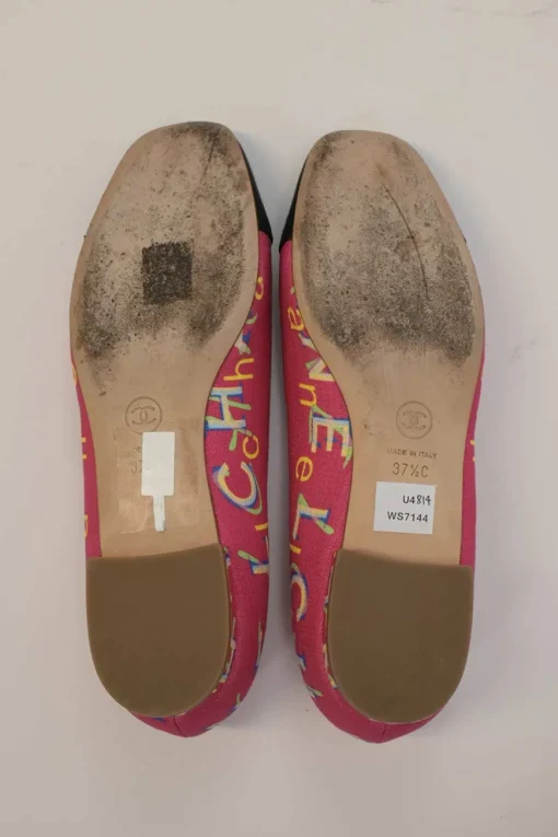 Pink and black logo jacquard and grosgrain chisel square-toe ballerinas