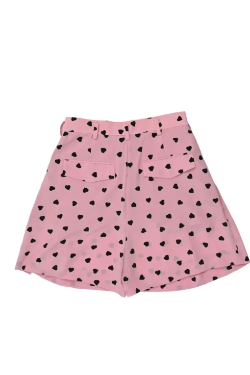 Pink and black silk heart print pull-on high-rise pleated wide-leg shorts