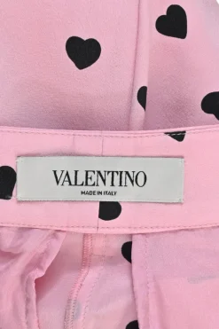 Pink and black silk heart print pull-on high-rise pleated wide-leg shorts