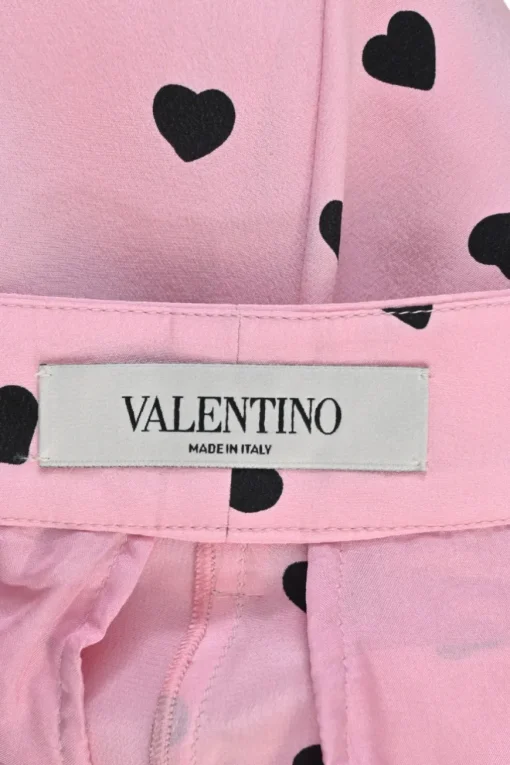 Pink and black silk heart print pull-on high-rise pleated wide-leg shorts