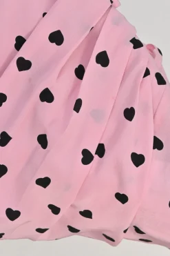 Pink and black silk heart print pull-on high-rise pleated wide-leg shorts