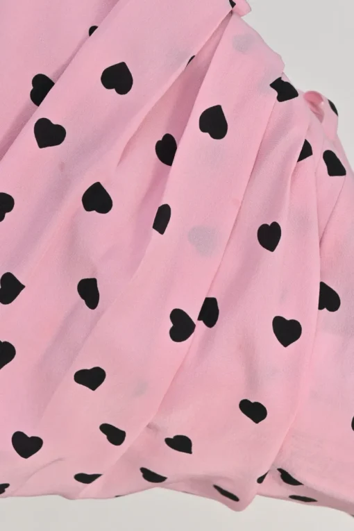 Pink and black silk heart print pull-on high-rise pleated wide-leg shorts