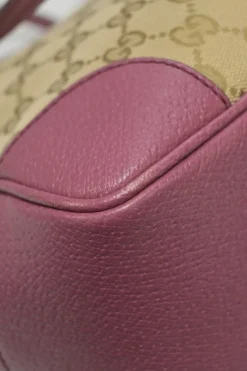 Pink and brown GG Supreme monogram canvas and leather Bree mini tote bag