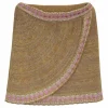 Pink and gold cashmere-blend wrap-effect pull-on knit mini skirt