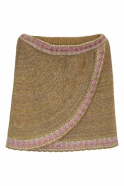 Pink and gold cashmere-blend wrap-effect pull-on knit mini skirt